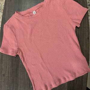 H&M Ribbed Coral Short Sleeve Top